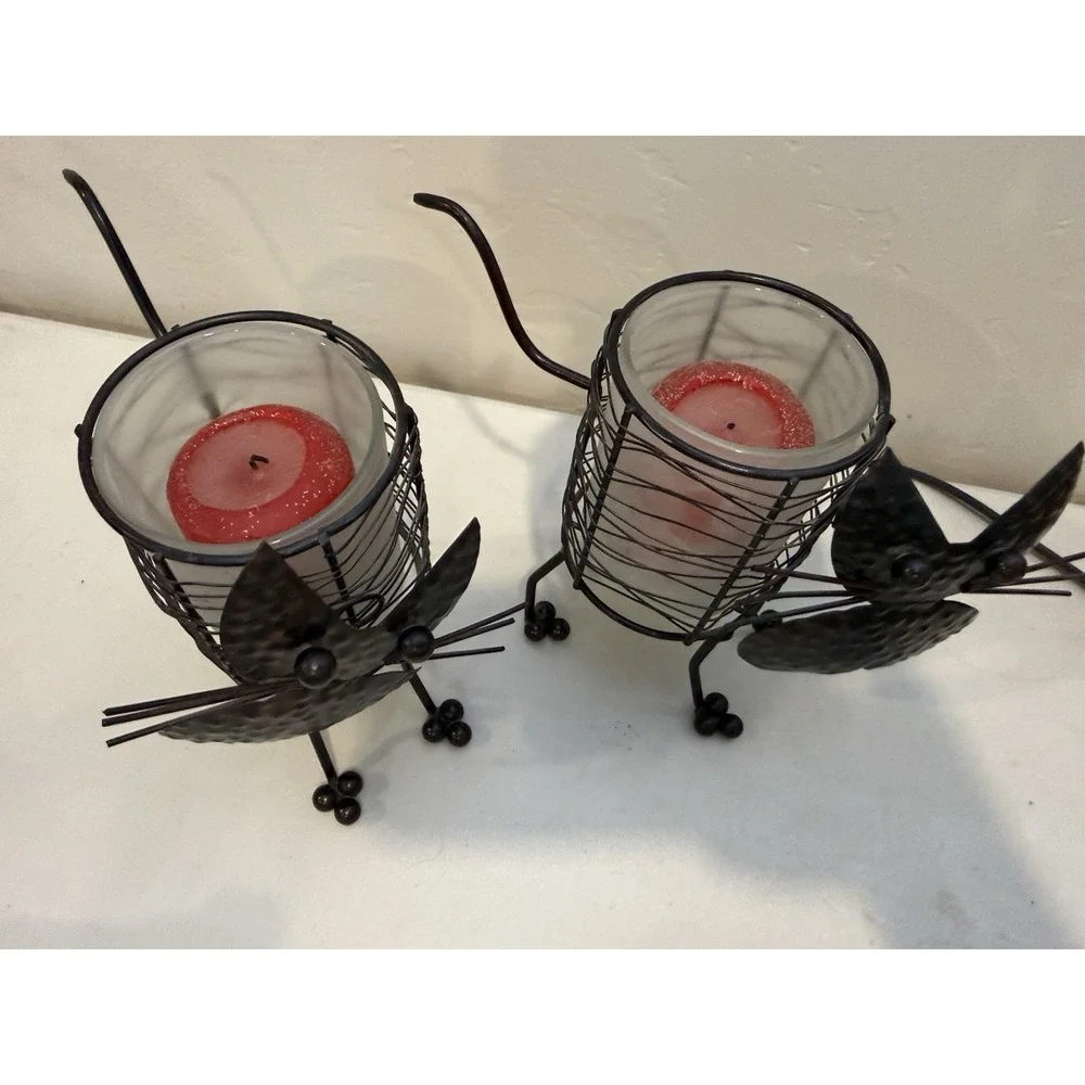 Vintage Black Cats Metal Candle‎ Holders Set of 2